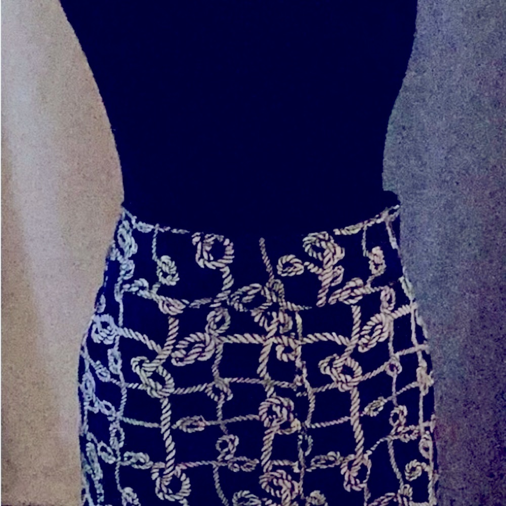 Talbots Black and White Midi Pencil Skirt with Embellishments